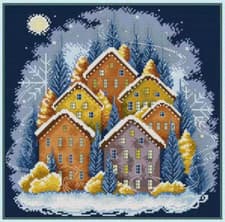 Image of Printed Cross Stitch Kit 14 ct Winter Homes Snow 33x33cm Joy Sunday DIY UK
