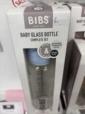 Image of NEW bibs Baby Glass Bottle Baby Blue 225ML 8OZ Complete Set 1x