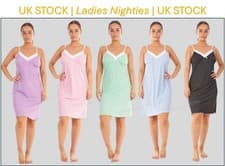 Image of Nightdress Nightie Ladies Womens Night Wear Lace Chemise Strap 100% Cotton NEW