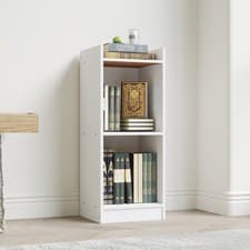 Image of Two Tier Storage Shelf Narrow Bookcase for Small Spaces Living Room