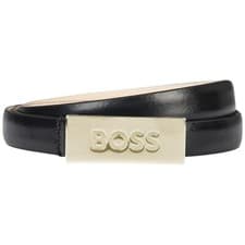 Image of Hugo Boss Womens Black Gold Plaque Skinny Leather Belt Size 80cm (30") RRP £119