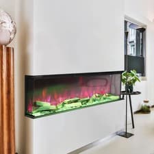 Image of 50/60/80" Electric Fire Media Wall Glass Fireplace LED Free Stand/Insert Mounted