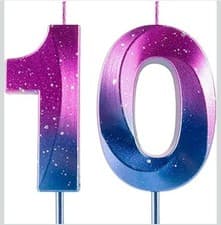 Image of Number 10 Birthday Purple Blue Galaxy Gradient Premium Wax 3D Design Candles