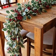 Image of Hot Holly Leaves Decor Christmas Garland Fake Red Berries Artificial Greenery