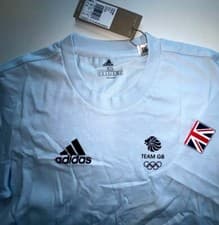Image of Team GB Olympic Tee Adidas 100% Cotton Gym Shirt Mens Women Blue XS S M L XL 2XL