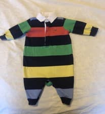 Image of RALPH LAUREN 3 MONTH BABY GROW STRIPPED MULTI COLOURED