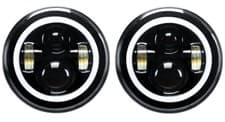 Image of PAIR 7" LED BLACK HALO HEADLIGHTS E MARKED RHD 110 90 FOR LAND ROVER DEFENDER