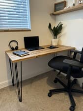 Image of Rustic Computer Desk - Home Office - Wooden - Industrial Hairpin Legs - WFH