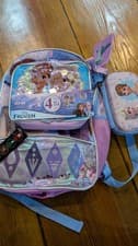 Image of Disney Frozen 4 Piece 17" Backpack Set w Lunch Bag 3D Molded Zip Case Lanyard