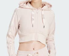 Image of ADIDAS ORIGINALS FLEECED CROPPED HOODIE FULL ZIP PINK NEW UK S,M,L LAST FEW RARE