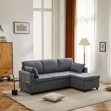 Image of Pull Out Sofa Bed L Shape Corner Sofa with Reversible Chaise with Storage, Grey