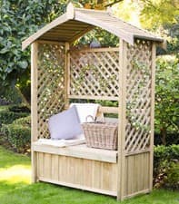 Image of Wooden Garden Arbour Seat Bench with Trellis Forest Lyon - Pressure Treated