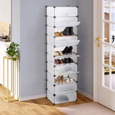 Image of Interlocking 10 Compartment Shoe Organiser Storage Cube Rack Black White Design