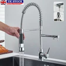 Image of Modern Monobloc Pull Out Kitchen Mixer Tap Dual Spout Spray Single Lever Chrome