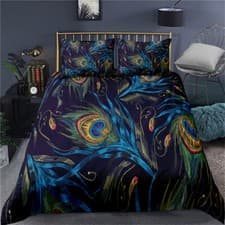 Image of Peacock Feather/Duvet Cover/Double-sided Pillowcase/Bedding Set/All Size/Gifts