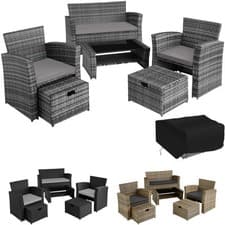 Image of Garden Furniture Rattan Table and Chairs with Storage Outdoor Sofa Set Patio