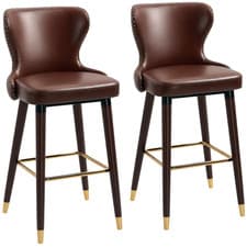 Image of HOMCOM Bar Stools Set of 2, Dining Stools with Backrest, Footrest, Brown