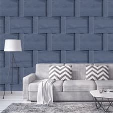Image of Blue 3D Panel Wallpaper Harrow Wood Weave Effect Smooth Finish Paste The Paper