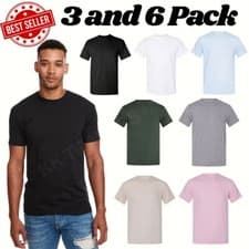 Image of 6 Pack And 3 Plain Men's T-Shirts Plain Cotton Short Sleeve T-shirt Tee Top