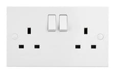 Image of 13A Socket White Square Edge Double Wall 13 Amp 2 Gang Switched DP Saxby SE422