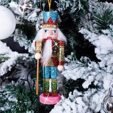 Image of Festive Nutcracker Hanging Christmas Tree Decoration Bauble - Blue Hat