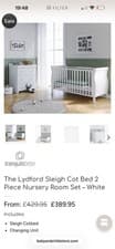 Image of The Lydford Sleigh Cot Bed 2 Piece Nursery Room Set – White & matrress