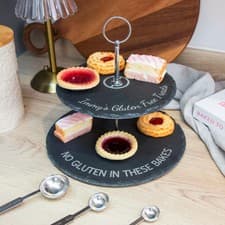 Image of 2 Tier Natural Slate Cake Stand Afternoon Tea Wedding Plates Party Tablewar 24cm
