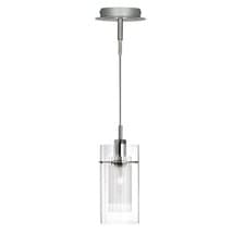 Image of Chrome Ceiling Fitting Pendant Light Double Glass Frosted Inner Cylinder Shade