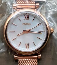 Image of Fossil Carlie Mini ES4433 Rose Gold Stainless Steel Mesh Watch – Brand New