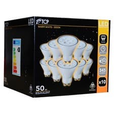 Image of 10x TCP 345lm 4.1w 50w Warm White 3000K GU10 LED Spotlight Bulbs - Silver Finish