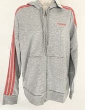 Image of adidas Women’s Essentials 3-Stripes Zip Hoodie Grey Pink L Track Top FM6493 BNWT