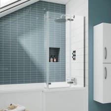 Image of Nuie Ella Bath Screen with Hinged End Panel 1400mm H x 760mm W - 5mm Glass