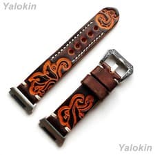Image of Brown & Orange Embossed Leather Band Strap for Fitbit Ionic GPS Smart Watch
