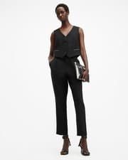 Image of AllSaints Women's Black Tailored Trousers Size UK 14 Straight Leg Pockets
