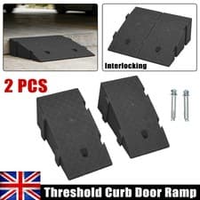 Image of 19cm High 2PC Portable Car Curb Driveway Ramps, Heavy Duty PE Threshold Ramps UK