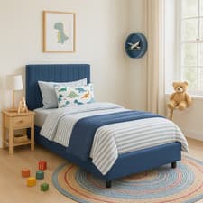 Image of Bantry 3ft Single Bed Frame Fabric Upholstered Blue Velvet Panelled Detail