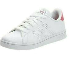 Image of Adidas Advantage White and Pink Lace Up Girls Trainers