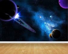 Image of Planets Space Solar System Wall Art Wall Mural Wallpaper fit with standard paste