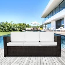 Image of Rattan Garden Furniture Weave Wicker 3-Seater Sofa w/ Cushion- Mixed Brown