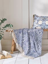 Image of William Morris At Home Marigold 100% Cotton Throw 130 x 170cm - Indigo Blue