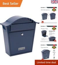 Image of Midnight Blue Lockable Wall-Mounted Post Box - Weatherproof Steel Design 36x37cm