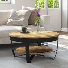 Image of Coffee Table Natural Mango Wood 65x32cm Industrial Black Iron Base Handmade New