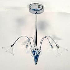 Image of Litecraft Ceiling Light Semi Flush 5 Arm With Floral Shades - Chrome Clearance
