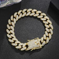 Image of Luxury Iced Out Cuban Link Chain Bracelet for Men Paved Crystal Hip-Hop Jewelry