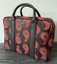 Image of PAUL SMITH BROWN LEATHER EMBROIDERED PAISLEY FOLIO MESSENGER BAG RETAIL £750