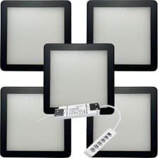 Image of 5x MATT BLACK Slim Square Under Cabinet Down Light & Driver Kit - Warm White LED