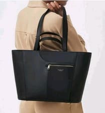 Image of Radley London Pockets Icon Zip Top Leather Shoulder Tote Bag Purse Black NWT 