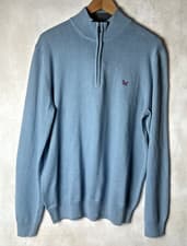 Image of Crew Clothing Mens Pure Cotton Half Zip Long Sleeve Jumper Blue Size L-XL (H3)
