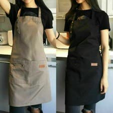 Image of Kitchen Cooking BBQ Plain Denim Canvas Pockets Apron Butcher Crafts Baking Chefs