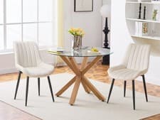 Image of Round Dining Table Metal Legs 100cm Tempered Glass Kitchen Living Room